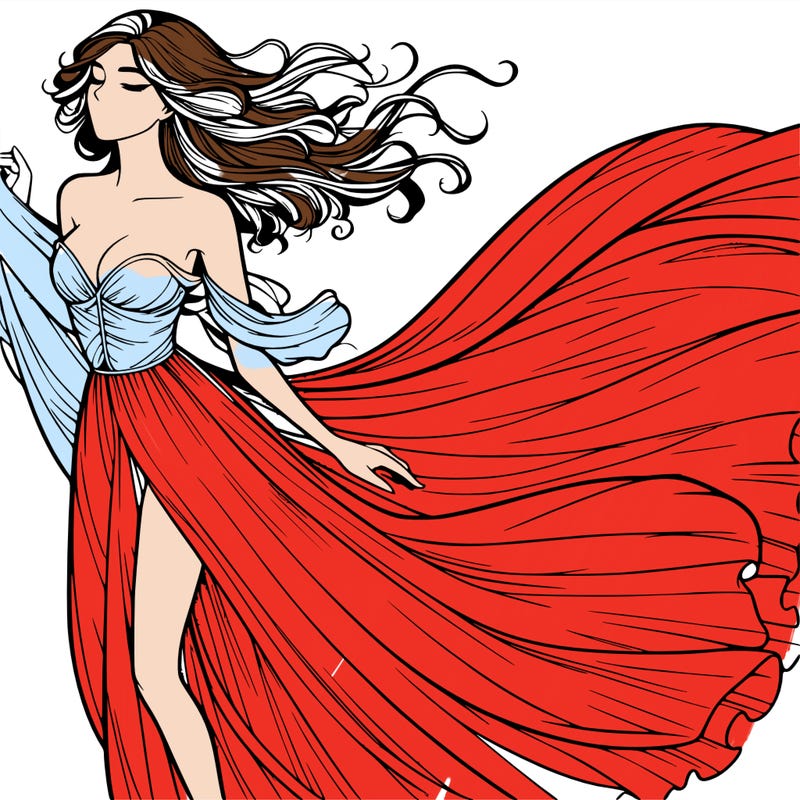 realistic woman in dress flowing the the wind