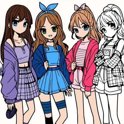 teen manga girls group of 4