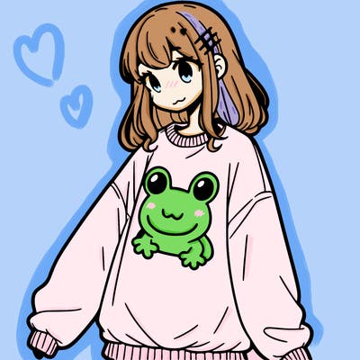 girl wearing frogging sweatshirt