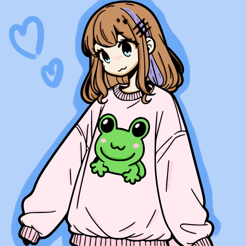 girl wearing frogging sweatshirt