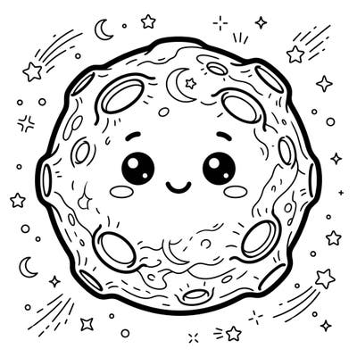 Blast off into a world of cuteness with our Kawaii Pallas Asteroid coloring page. This delightful design brings the distant asteroid to life with an adorable, friendly face, ready for your creative touch.