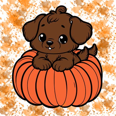 cute little puppy in a pumpkin