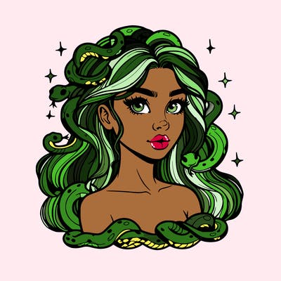 realistic girl with snakes as hair