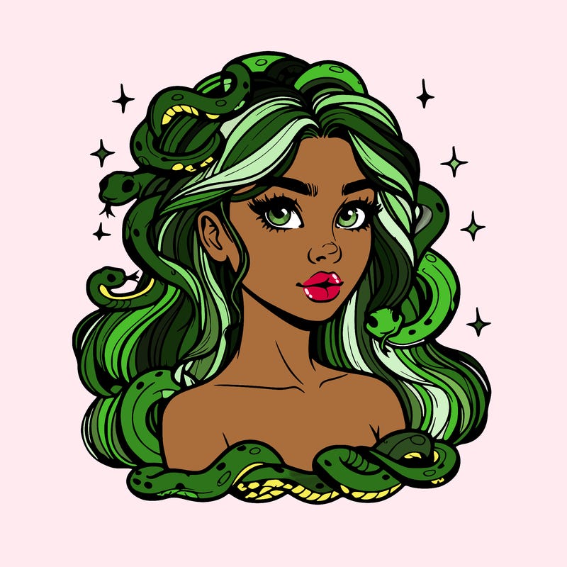 realistic girl with snakes as hair