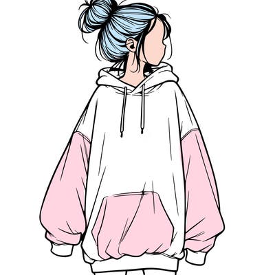 realistic girl with a oversized sweatshirt on and a bun