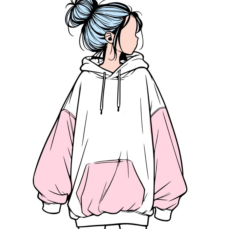 realistic girl with a oversized sweatshirt on and a bun