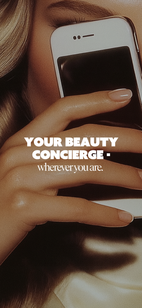 Ruuby - At-Home Beauty - A woman holding a smartphone with text describing Ruuby as a beauty concierge service wherever you are