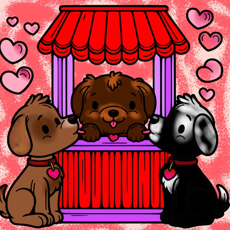two dogs and a kissing booth