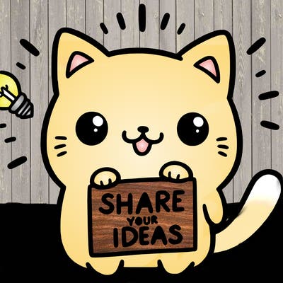 a cute cat saying share your ideas