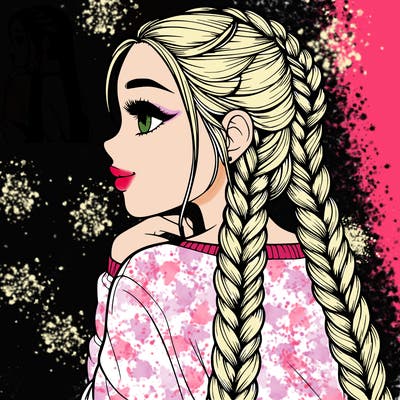 realistic girl with long braids