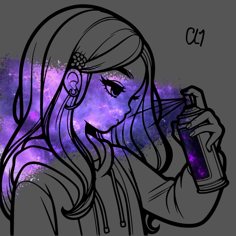 a realistic girl spray painting