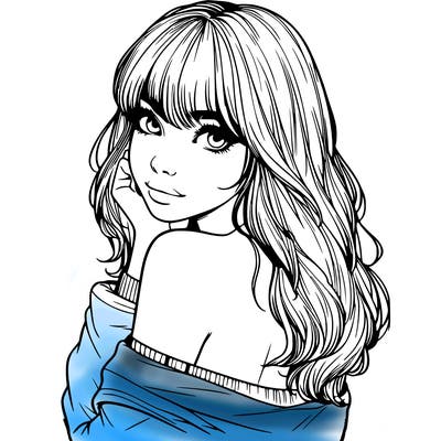 realistic girl with bangs looking over her shoulder