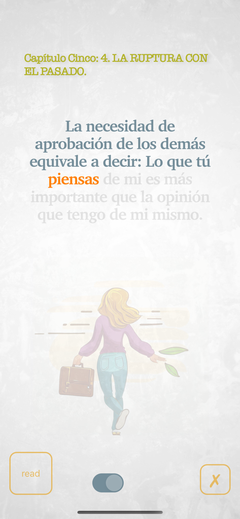 Tus Zonas Erróneas - A screen from the Tus Zonas Erróneas app featuring a Spanish quote about self-approval and personal growth.