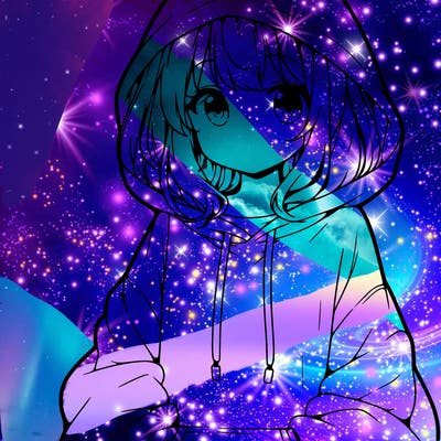 anime girl wearing an oversized hoodie