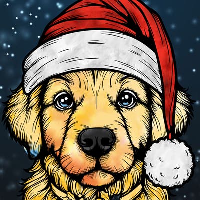 realistic dog with a christmas hat