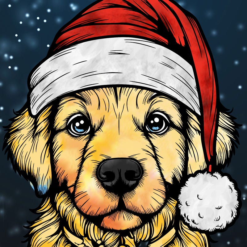 realistic dog with a christmas hat
