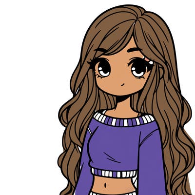 girl with long hair and a crop top with a sweater