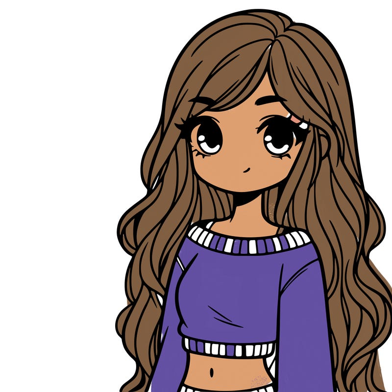 girl with long hair and a crop top with a sweater