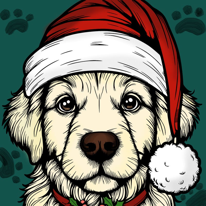 realistic dog with a christmas hat