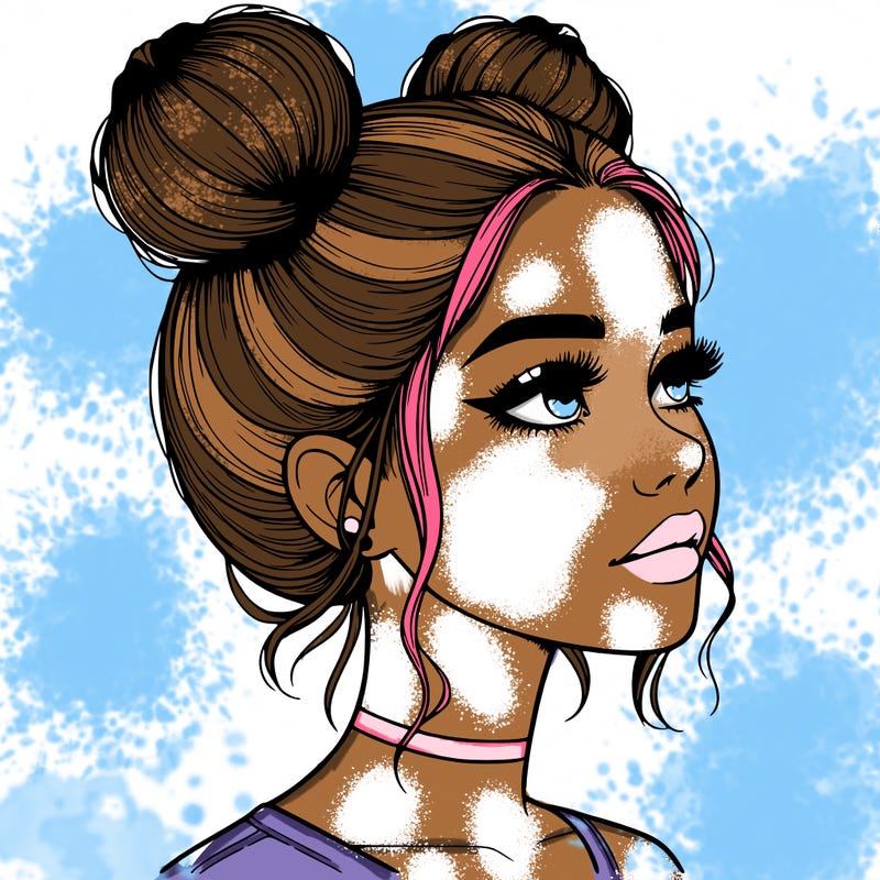 realistic girl with buns on the top of her head