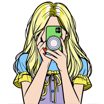 a realistic girl holding her phone taking pictures