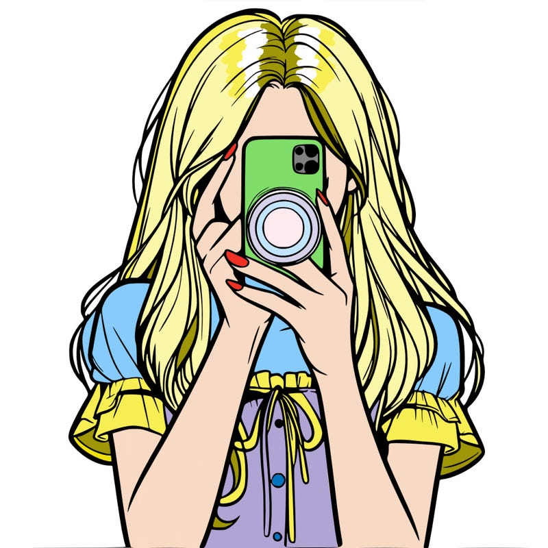 a realistic girl holding her phone taking pictures