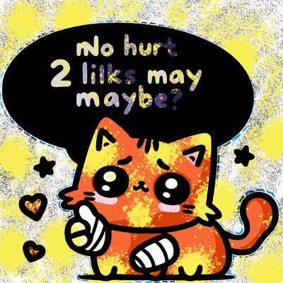 cute cat thats been hurt saiying 2 likes maybe