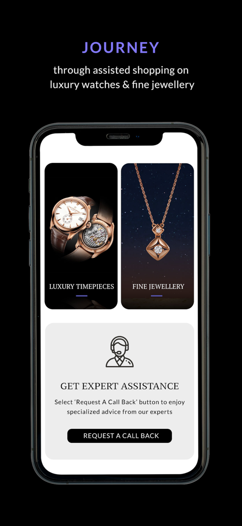 Tata CLiQ Luxury app screen featuring luxury watches fine jewelry and expert assisted shopping options