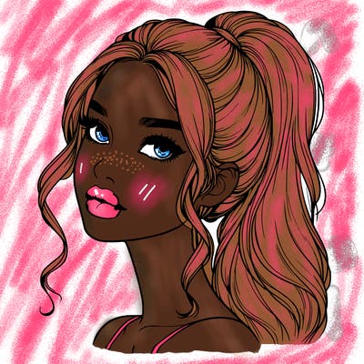 realistic girl with a ponytail on her hair and lips