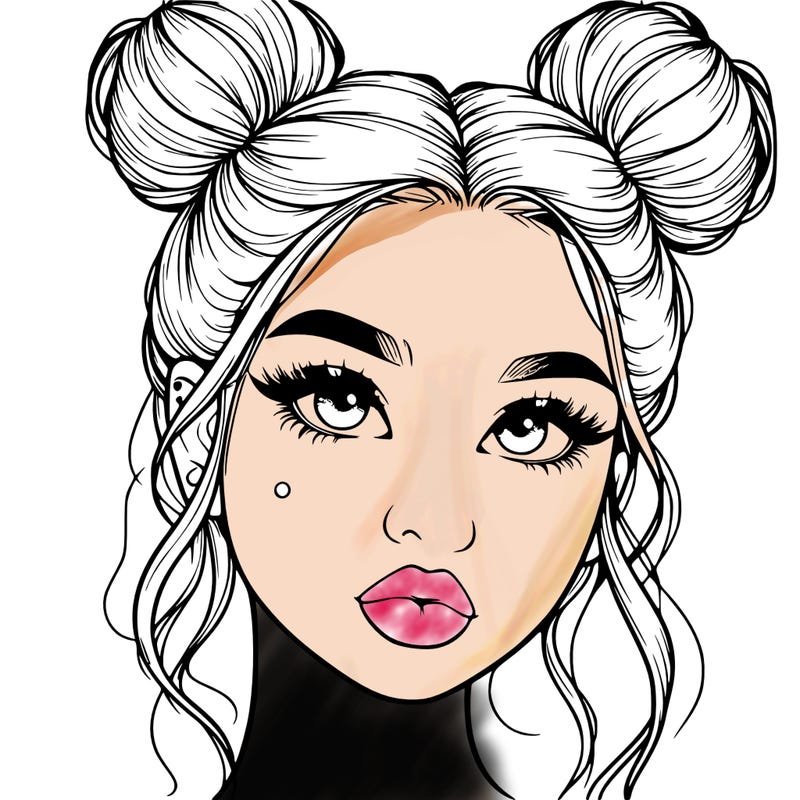 realistic girl with two buns on her hair and lips