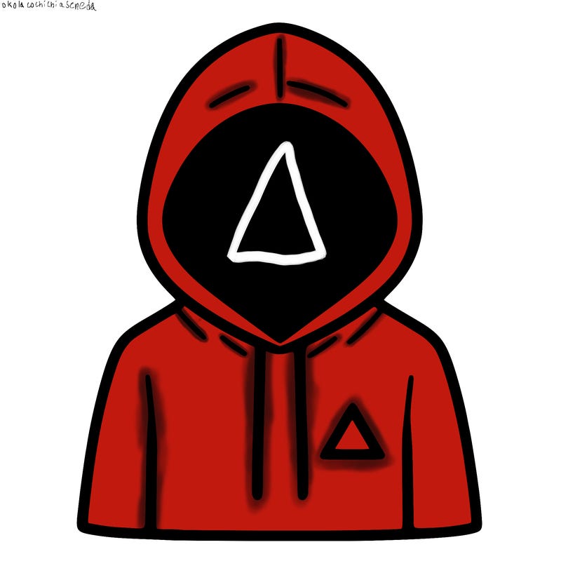 a person with non face waering a hoodie with a small triangle symbol