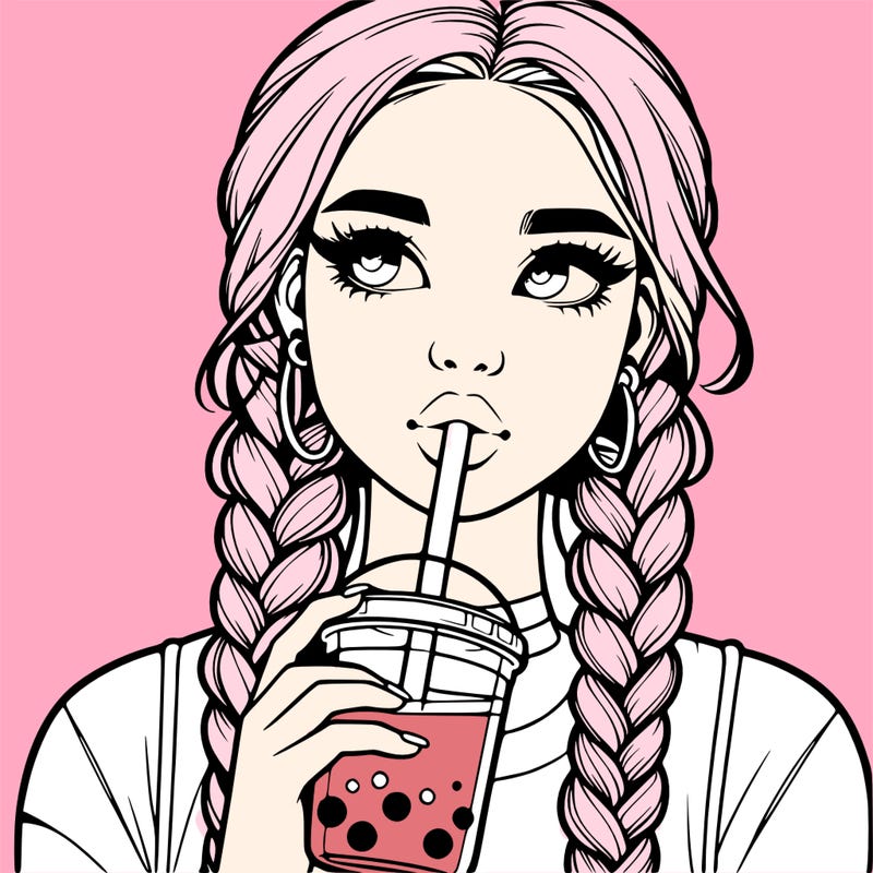 realistic girl with braided hair drinking boba