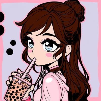 a realistic girl drinking boba