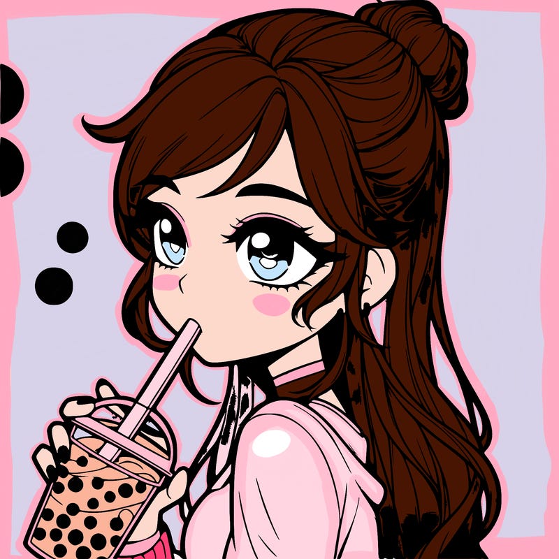 a realistic girl drinking boba