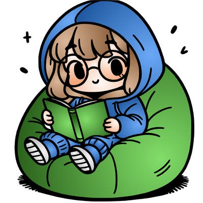 girl in baggy hoodie with glasses reading a book in a bean bag