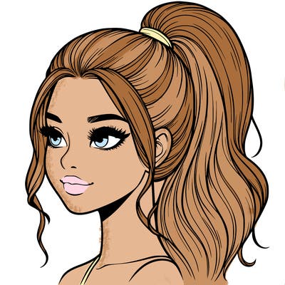 realistic girl with a high ponytail