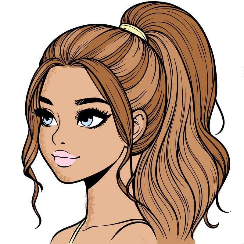 realistic girl with a high ponytail