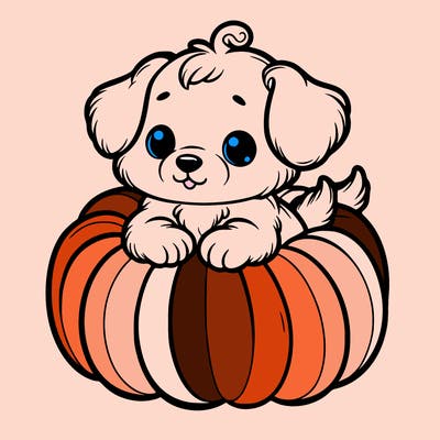 cute little puppy in a pumpkin