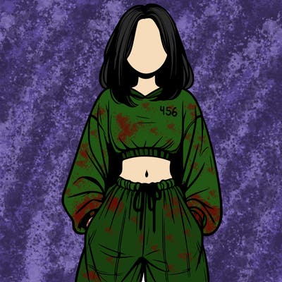 realistic girl faceless with baggy pants and a crop top