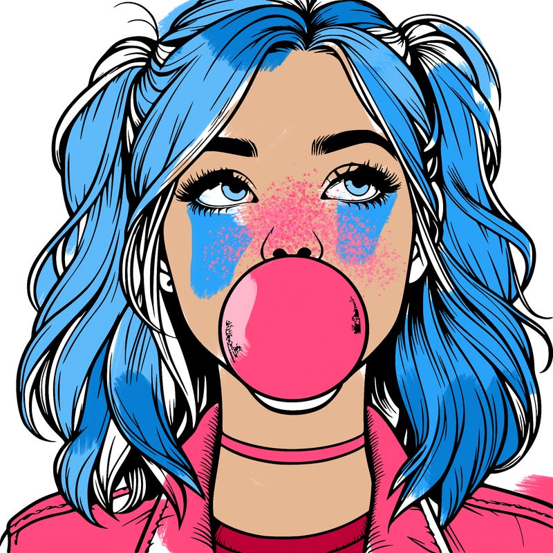 realististic girl blowing bubble -gum