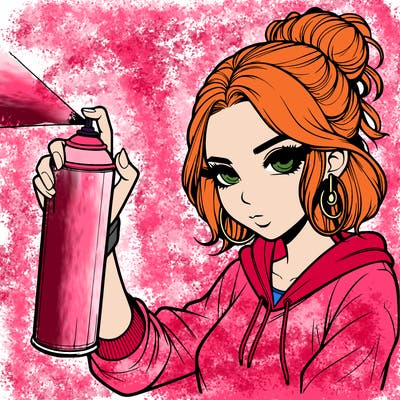 a realistic girl spray painting
