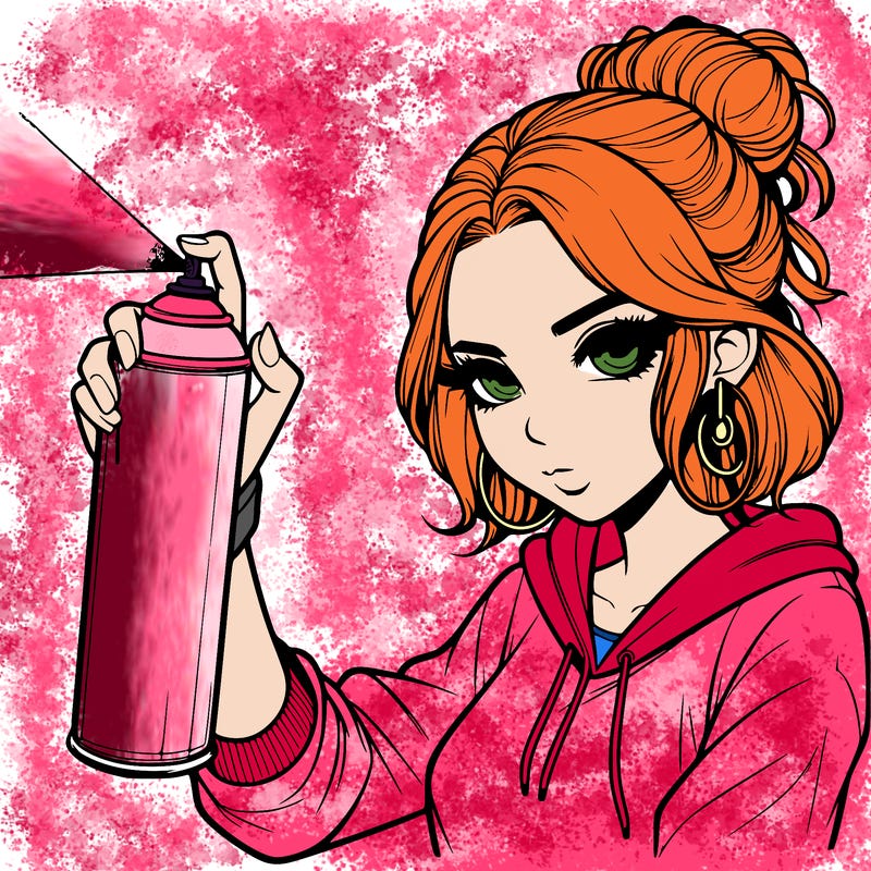 a realistic girl spray painting