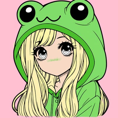 a pretty girl wearing a frog hoodie portrait with long hair
