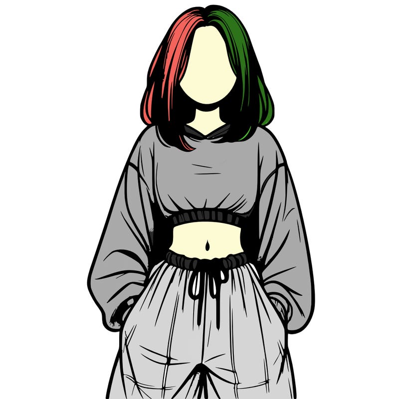 realistic girl faceless with baggy pants and a crop top