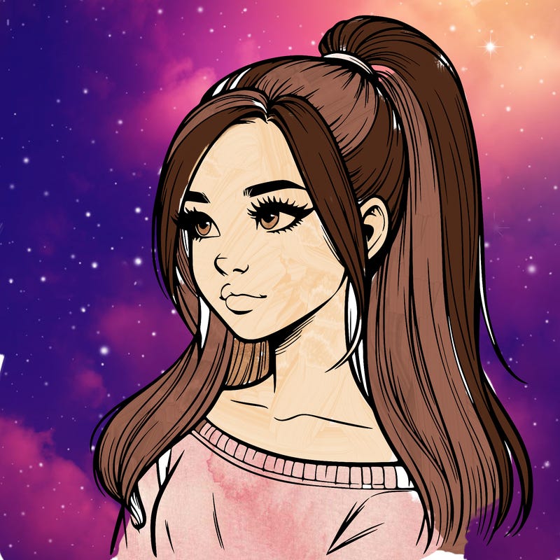 realistic girl with a high ponytail
