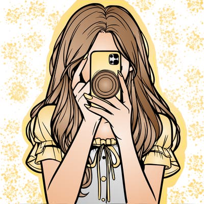 a realistic girl holding her phone taking pictures