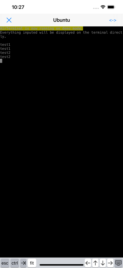 AirTerminal - BLE Terminal - AirTerminal app displaying a Linux Ubuntu terminal session with specialized command buttons