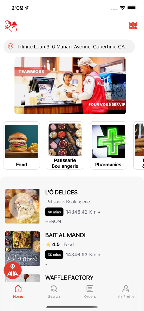 Kikidrop - Kikidrop mobile app interface showing categories for food and pharmacy delivery with local shop listings