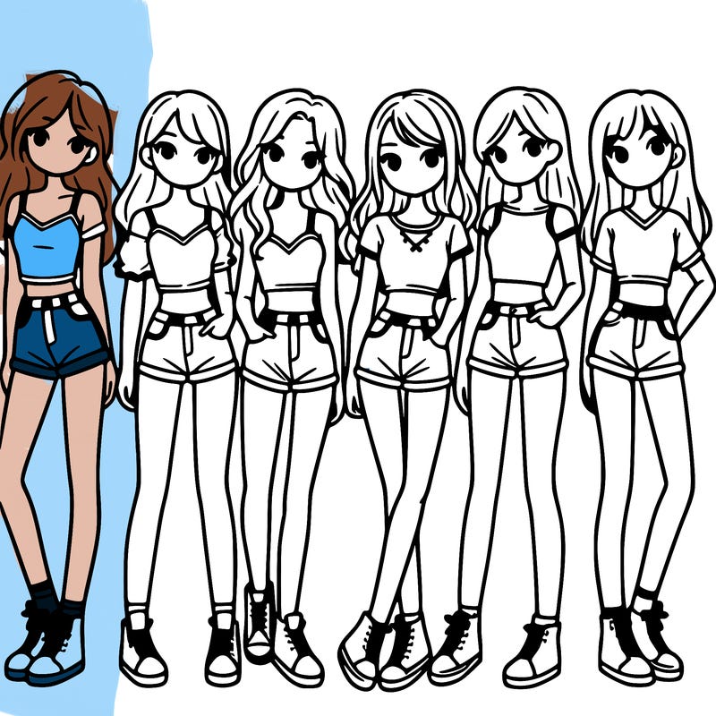 a group of girls wearing crop tops and shorts