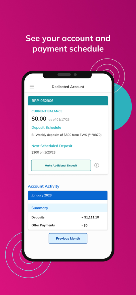 Beyond Finance - Beyond Finance app screen showing dedicated account balance and bi-weekly deposit schedule